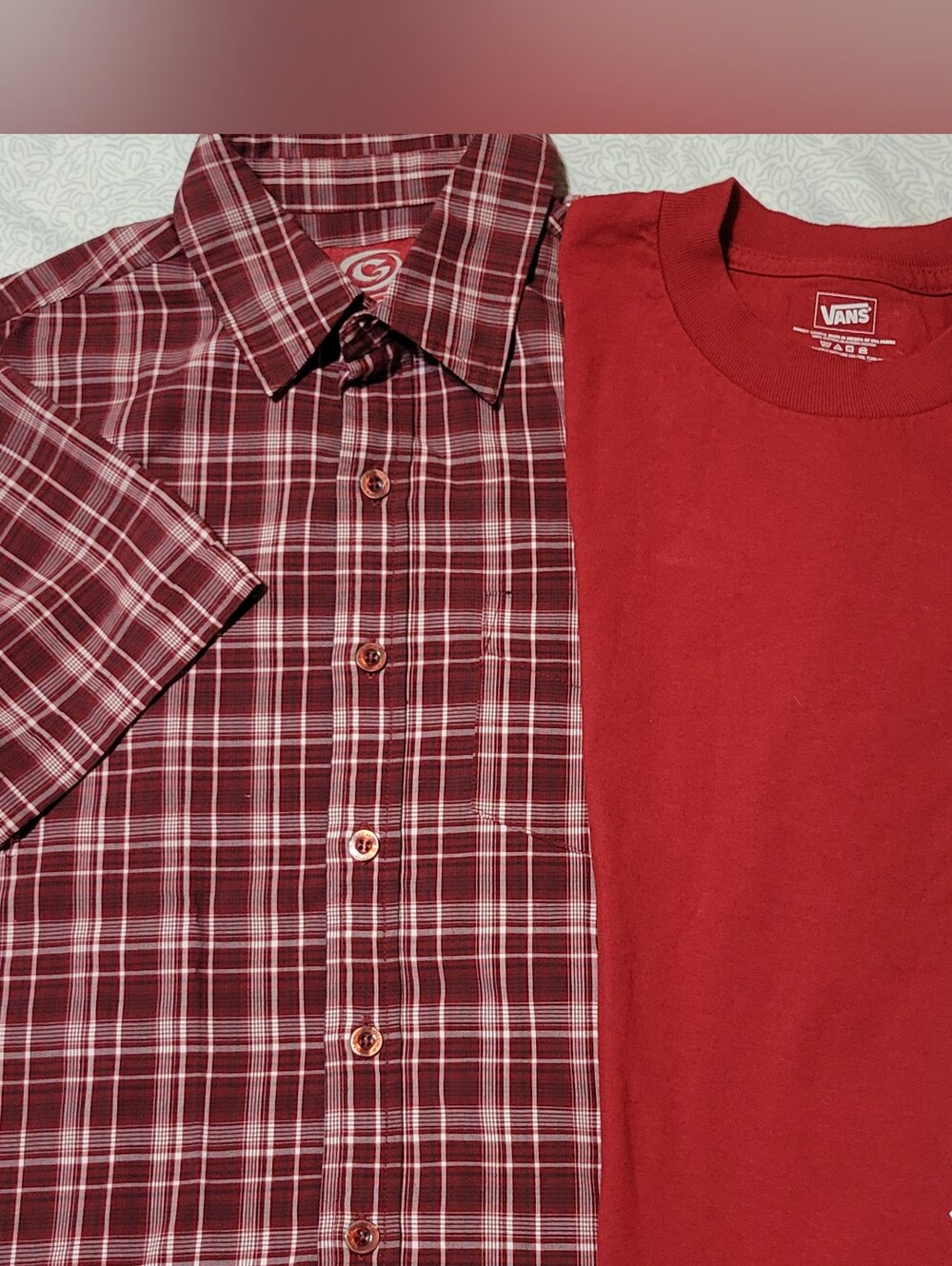 Youth Boys Medium Lot - Vintage Gotcha Plaid Shirt & Red VANS T-shirt